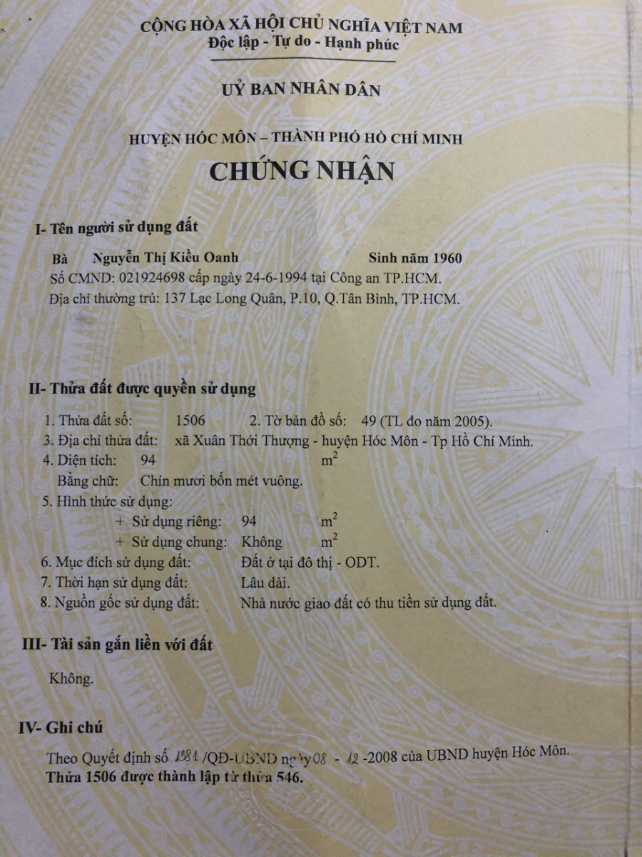  Bán nhà SHC gác lửng Ấp 3 Xuân Thới Thượng chỉ 820 triệu