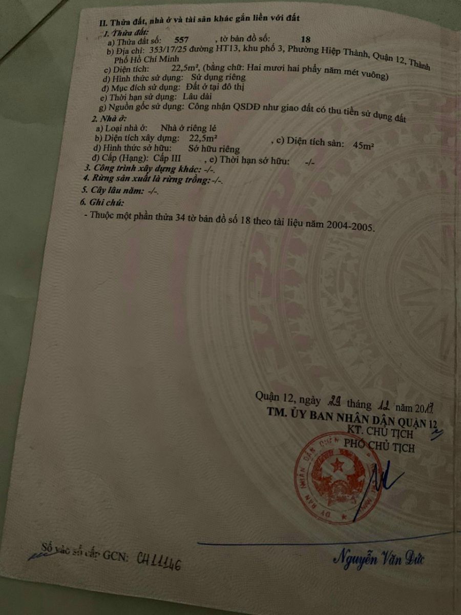 Bán nhà đẹp 45m2 mặt hẻm to đường HT3 gần chợ Hiệp Thành quận 12